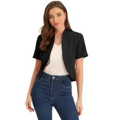 INSPIRE CHIC Women's Casual Open Front 3/4 Sleeve Collarless Business Blazer Cardigan