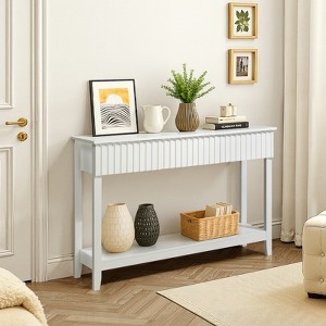 KTMBDW Fluted Console Table with 3 Drawers, Modern 51" Entryway Table with Storage Shelf, Narrow Couch Sofa Table for Living Room, Hallway, White - 1 of 4