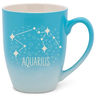 100 North Zodiac Design 10 Ounce Blue and White Two Toned Ombre, Comfortably Fits Your Hands, Ceramic Tea Coffee Cup Mug, Aquarius