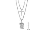 Steeltime Men's stainless steel double layered cross and jesus with simulated diamonds necklace. Color Options: Silver, Gold - 3 of 4