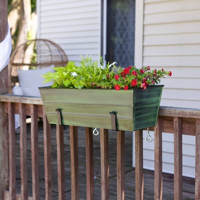 Medium Green Galvanized Steel Flower Box with Black Brackets