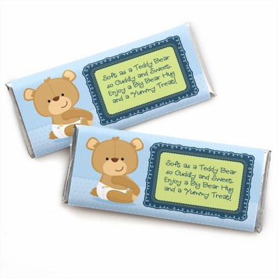 Big Dot of Happiness Boy Baby Teddy Bear - Candy Bar Wrappers Baby Shower Favors - Set of 24