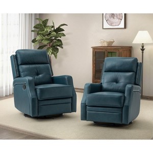 Set of 2 Basilio 28.74 Wide Tufted Wooden Upholstery Genuine Leather Swivel Rocker Recliner with Nailhead Trims| ART OF LIVING DESIGNS - 1 of 4