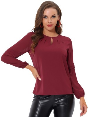 INSPIRE CHIC Women's Chiffon Semi Sheer Keyhole Neck Elegant Work Blouse