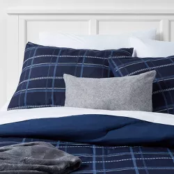 5pc Full/Queen Grid Print Reversible Decorative Comforter Set with Throw Blue - Room Essentials™