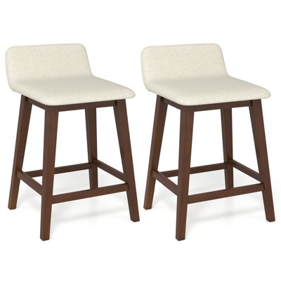 Tangkula 24" Upholstered Barstools w/ Low Back Footrest & Wood Legs for Kitchen Island