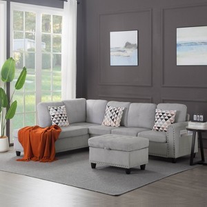 MAYEERTY 94.5 Inch L-Shaped Sectional - Solid Wood & Iron Frame, Storage Ottoman, Built-in Cup Holders - 1 of 4