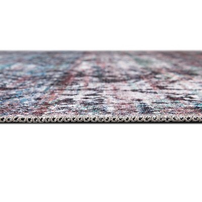 Blue Green Square Synthetic Medallion Washable Rug