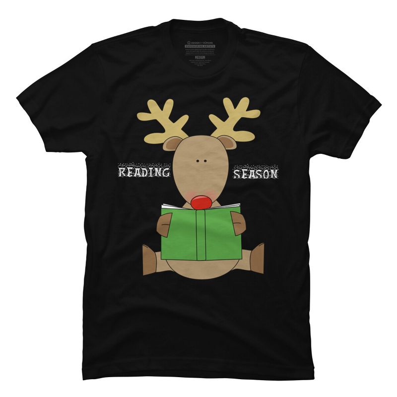 Men's Design By Humans Christmas Reading Reindeer Shirt By Galvanized T-Shirt, 1 of 5