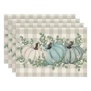 Aoibox Pumpkins Eucalyptus Leaves Fall Placemats Set of 4, Autumn Thanksgiving Harvest Vintage Table Mat for Party Dining Decoration - 1 of 4