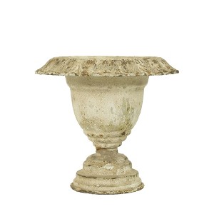 Antique-Style Metal Pedestal Planter Urn With Weathered Finish, Classic Baluster Body, And Distressed Base, Rustic Garden Decor Accent Piece - 1 of 4