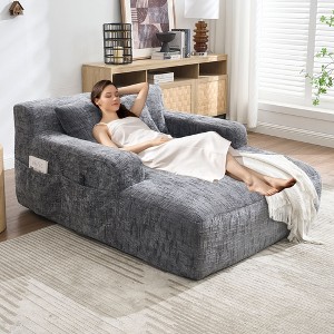 NicBex Modern Lazy Sofa Chair with Armrests and 3 Pillows, Comfy Chenille Sofa Bed with Side Pocket for Living Room, Gray - 1 of 4