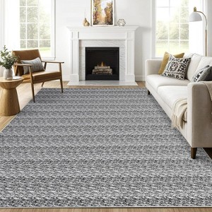 Acekool 5x7 Braided Print Machine Washable Area Rug, Non-Slip Low Pile Accent Carpet, Soft Textured Throw for Living Room Bedroom, Grey - 1 of 4