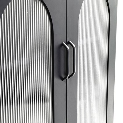 Solstice 40" Black Metal Accent Cabinet with Striated Glass Doors