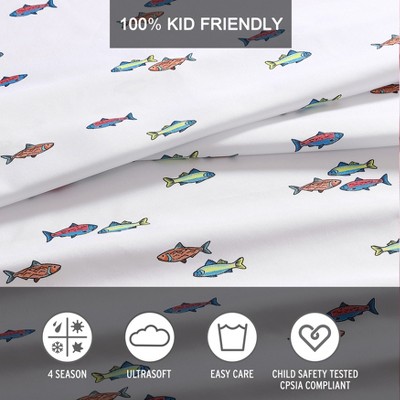 Fish Lake Twin Cotton Polyester Microfiber Sheet Set