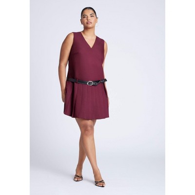 ELOQUII Women's Plus Size Pleated Mini Dress With Belt