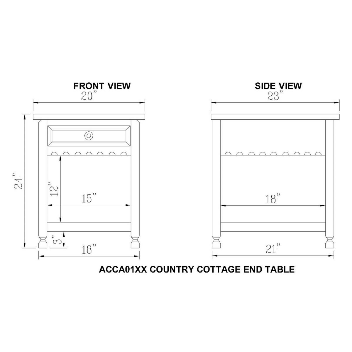 Rustic Cottage End Table - Rustic Antique Finish - Alaterre - thumbnail 5