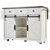 Zeus & Ruta 53.7" Farmhouse Kitchen Island with Power Outlet, 2 Sliding Barn Door Kitchen Storage Island with Drop Leaf - 2 of 4