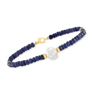 Ross-Simons Cultured Pearl and 28.00 ct. t.w. Sapphire Bead Bracelet in 14kt Yellow Gold - 1 of 3