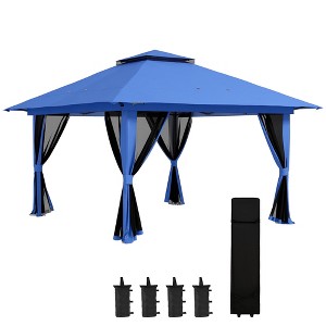 Outsunny 13' x 13' Pop Up Canopy, Gazebo Tent with Netting, Weight Bags, Adjustable Height & Wheeled Carry Bag - 1 of 4