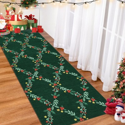 Washable Rug for Bedroom Christmas Floral Living Room Rug Non-Slip Holiday Indoor Floor