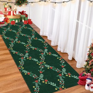 Washable Rug for Bedroom Christmas Floral Living Room Rug Non-Slip Holiday Indoor Floor - 1 of 4