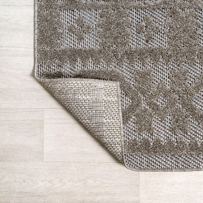 Dark Gray and Ivory Geometric Synthetic Indoor/Outdoor Area Rug