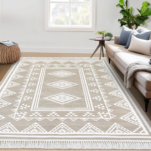 Boho Area Rugs Washable Bordered Accent Carpet Non Slip Non Shedding Stain Resistant Floor Cover Soft Indoor Mat for Bedroom Living Room - 1 of 4