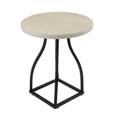 Lindsay 20" Whitewash Round Oak Veneer End Table with Black Metal Base