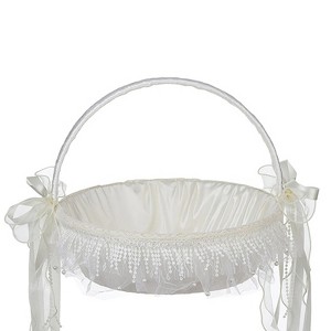 Attop Elegant White Lace Flower Girl Basket with Pearl Handle for Wedding Ceremony Decorations and Party Supplies - 1 of 4