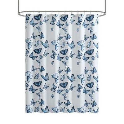 LunaLulinlk Butterfly 13 Piece Shower Curtain and Hook Set, 72 x 72, Blue