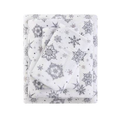 Twin Micro Fleece Sheet Set Gray Snowflake - True North By Sleep ...