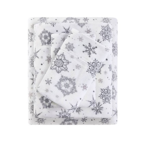 King Micro Fleece Sheet Set Gray Snowflake - True North By Sleep ...