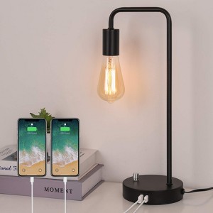 Oumilen Industrial Bedside Table Lamp with 2 USB Charging Ports, Black - 1 of 1