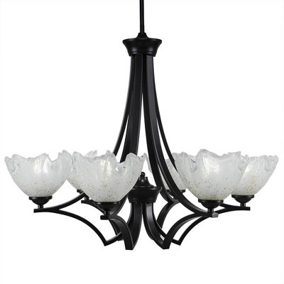 Toltec Lighting Zilo 6 - Light Chandelier in  Matte Black with 7" Gold Ice Shade