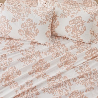 Queen Pink Floral Print Microfiber Sheet Set
