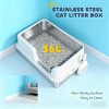 TopComfy Litter Boxes and Pans Heavy Duty Stainless Steel High Side Litter Box Durable Scoop Extra Large Capacity for Cats, Gray, 23.6"*15.7"*11" - 4 of 4