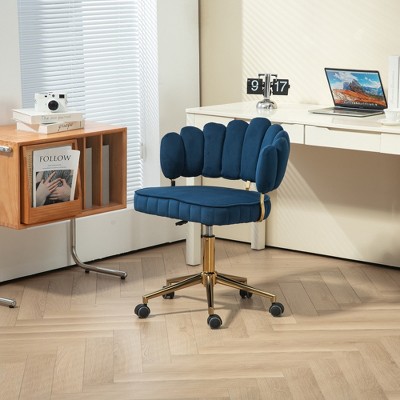 ALEXOUN Modern Cute Armless Office Chair with Mid-Back Upholstered & Wheels,Gold Chair Legs,360 Swivel Height Adjustable,for Home Office