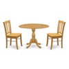 East West Furniture -  3-Pc Dinette Set- 2 Mid Century Chair with Wooden Seat and Slatted Chair Back - Dropleafs dining table - Mahogany Finish - 2 of 4