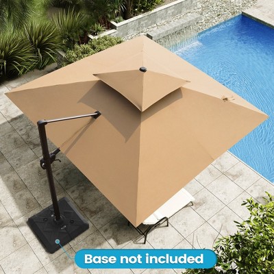 Crestlive Products 11FT Square Double Top Patio Offset Cantilever Umbrella With Base Set UV30+ Outdoor 360° Rotation 6 Heights Adjustable