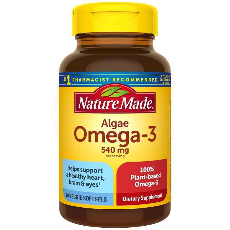Nature Made Algae Omega 3 Supplement 540 mg - Alternative to Omega 3 Fish Oil Softgels - 70 ct, 1 of 6