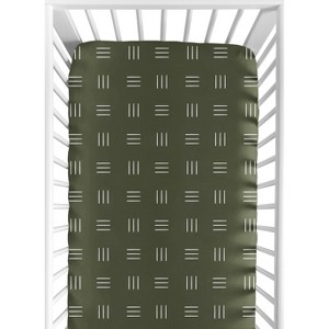 Sweet Jojo Designs Gender Neutral Baby Fitted Crib Sheet Jungle Animals Hunter Green and White - 1 of 4