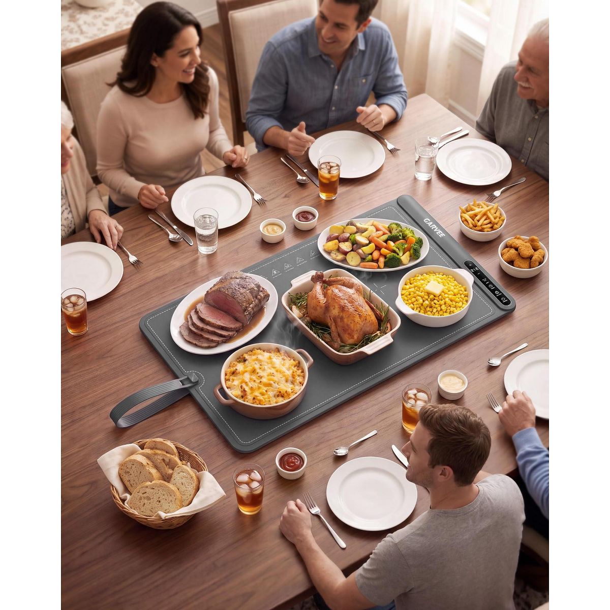 25x16 Inch Silicone Electric Food Warming Mat with 8-Temp Control & Auto Shut-Off, 500W Countertop Buffet Warmer for Parties & Home - thumbnail 9