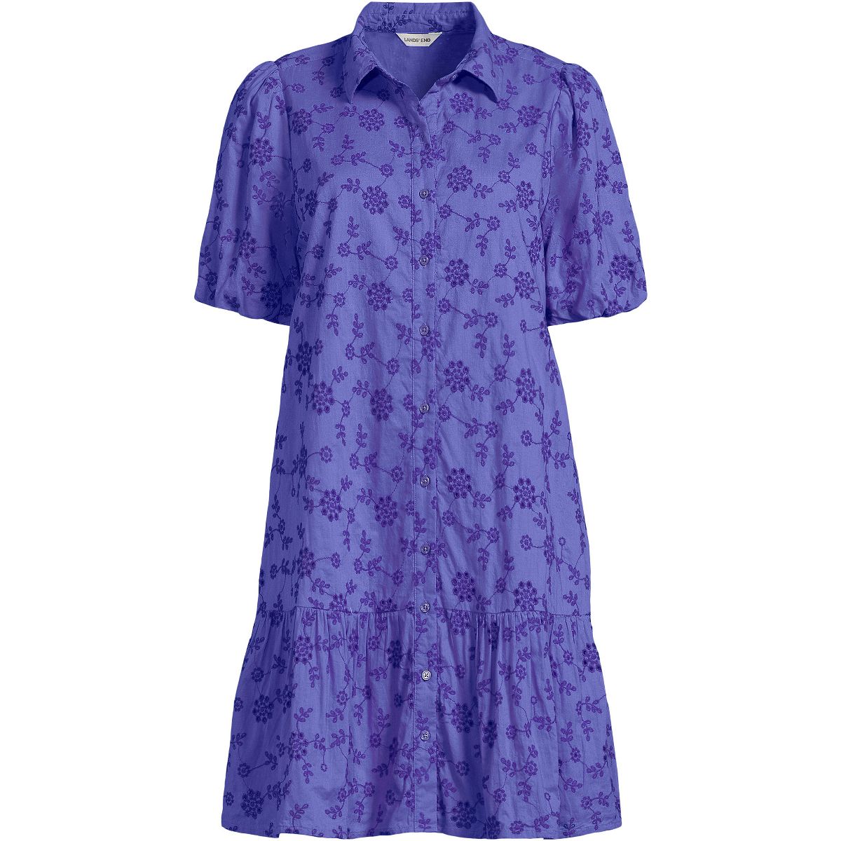 Lands' End Women's Elbow Sleeve Eyelet Knee Length Shirt Dress - thumbnail 3