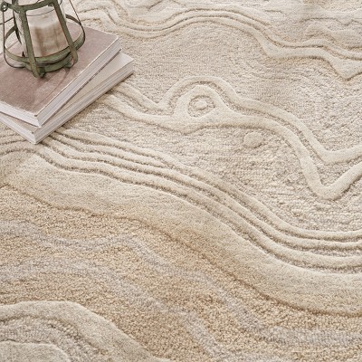 Beige Abstract Handmade Wool Rectangular Area Rug