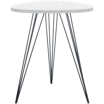 Transitional Round Grey & Black Wood Metal Side Table - 20"