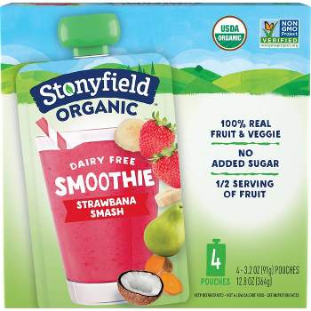 Stonyfield Organic Strawbana Smash Kids' Dairy Free Smoothie - 4ct/3.2oz Pouches