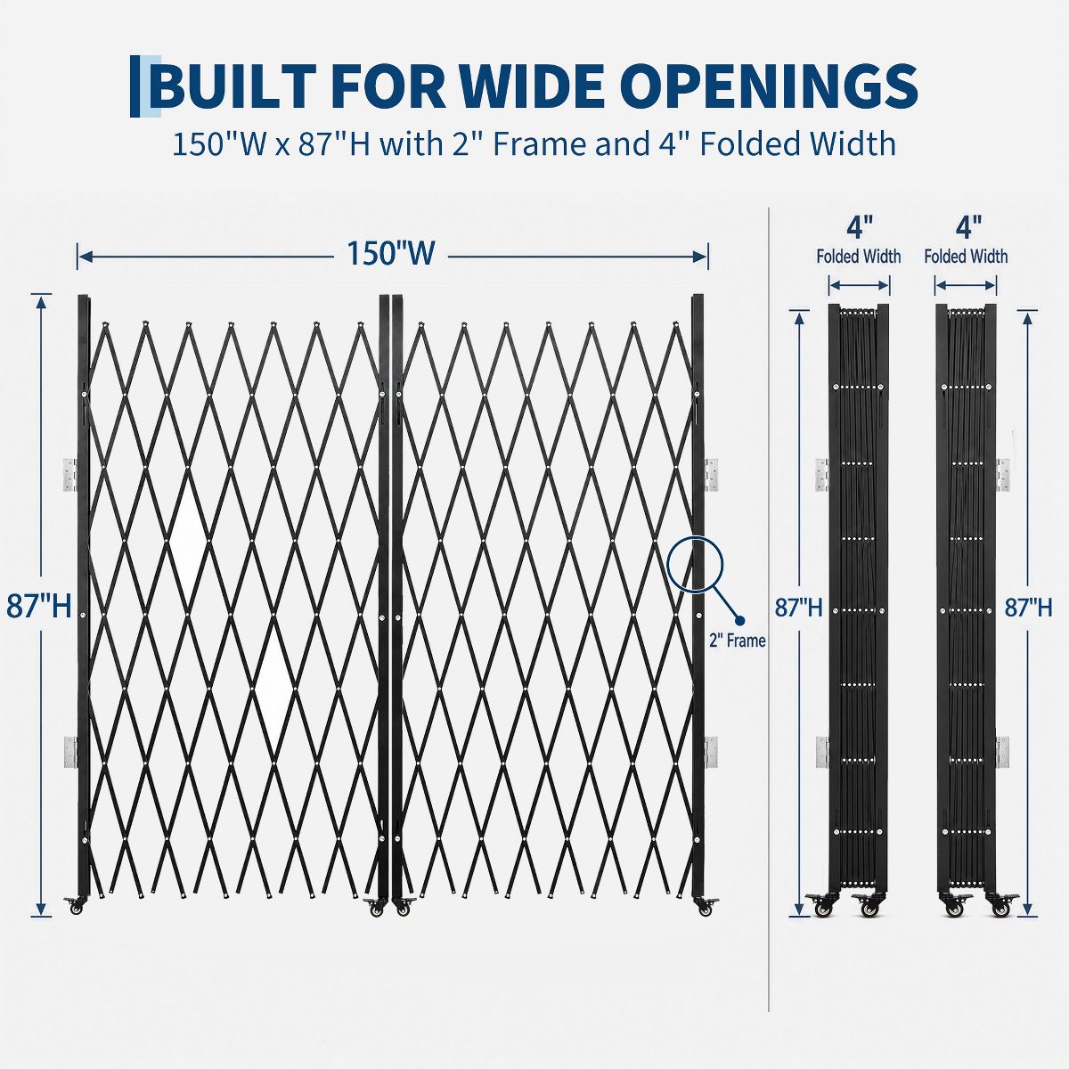 Double Folding Security Gate Aluminum Accordion Barrier with Locking Casters with 2 Locking Casters for Door Courtyard Garage - thumbnail 5