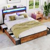 Queen Bed Frame with 6 Storage Drawers Metal Platform Bed Frame with 2-Tier Storage Headboard LED Built in Charging Station No Box Spring Needed - 2 of 4