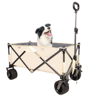 Folding Wagon Cart, Collapsible Wagon With 2 Cup Bags, Extra Cover, 4 Big Wheels, Telescopic Handle, Heavy Duty Utility Cart